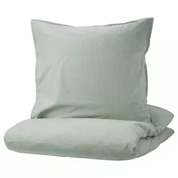 Комплект постельного белья, 3 шт., зеленый/полоска, 240х220/80х80 см, BERGPALM IKEA