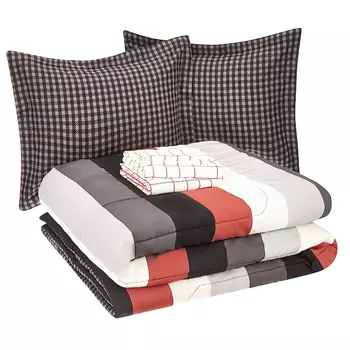 Комплект постельного белья Amazon Basics King, 7 предметов, красный/серый/черный