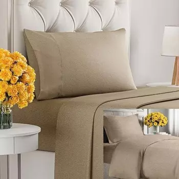 Комплект постельного белья CGK Unlimited бежевого цвета с пуховым одеялом (размер Twin XL) — В комплект постельного белья входят простыня