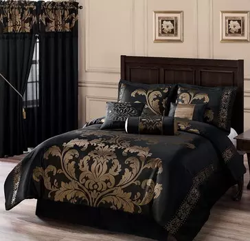 Комплект постельного белья Chezmoi Collection Royal Luxury, черный/золотой
