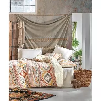 Комплект постельного белья Cotton Box в этническом стиле Ranforce Jamila, бежевый