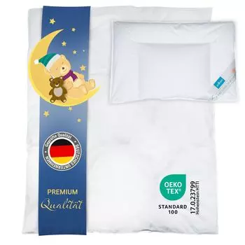 Комплект постельного белья для детей и малышей: пуховое одеяло и подушка из 90% пуха и 10% пера, 40х60 см и 100х135 см Zollner