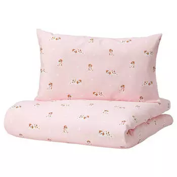 Комплект постельного белья для детской кроватки Ikea Dromslott Puppy, 2 предмета, 110x125/35x55см, розовый