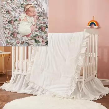 Комплект постельного белья для кроватки в фермерском доме Brandream, 4 предмета, 2 комплекта простыней белого цвета и розового цвета с цветочным принтом