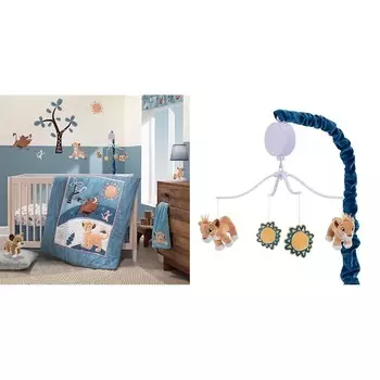 Комплект постельного белья для кроватки из трех предметов Lambs & Ivy Lion King Adventure и музыкальная кроватка-мобиль