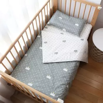 Комплект постельного белья для кроватки из 100% хлопка для мальчиков и девочек, 3 предмета детского постельного белья, включая пододеяльник, простыню, наволочку, украшение для детской, без наполнителя (серый)
