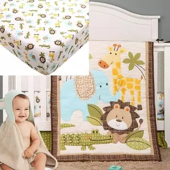 Комплект постельного белья для кроватки Brandream Jungle для мальчиков и девочек, детский комплект в стиле сафари - слон, лев, жираф, животное для ребенка