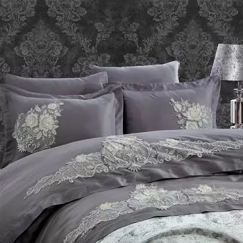 Комплект постельного белья Двойной свадебный комплект из хлопкового атласа Lace Vita - Jenna антрацит