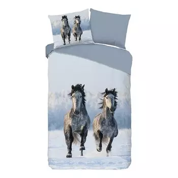 Комплект постельного белья Good morning Snowhorses, 140x240x1 см, серый