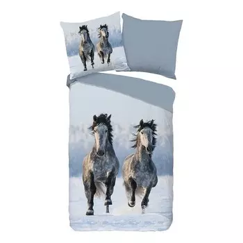 Комплект постельного белья Good morning Snowhorses, 135x200x1 см, серый
