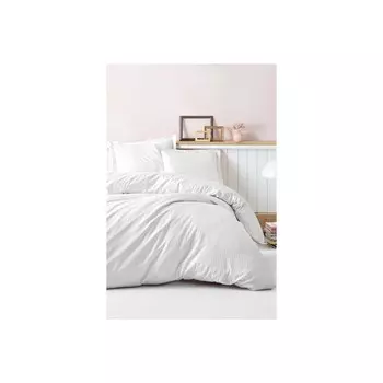 Комплект постельного белья Хлопковая коробка, элегантный атласный комплект в полоску с двойным пододеяльником, белый