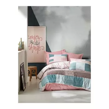 Комплект постельного белья Хлопковая коробка Moda Line Ranforce Пододеяльник Двойной Eva Pudra