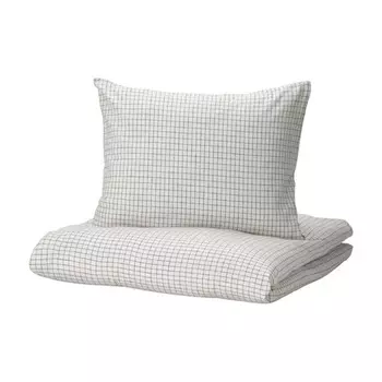 Комплект постельного белья Ikea Аkerfibbla, белый/черный, клетка
