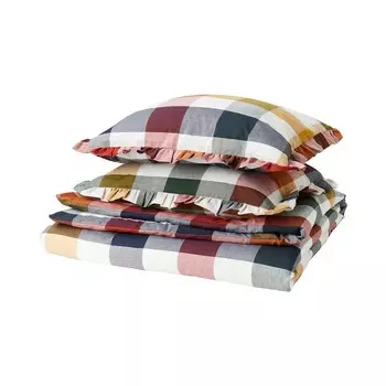 Комплект постельного белья Ikea Alhangemal, 3 предмета, 240x220/50x60 см, мультиколор