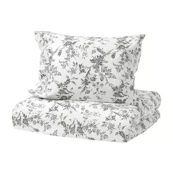 Комплект постельного белья Ikea Alvine, 3 предмета, белый/серый