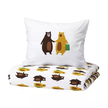 Комплект постельного белья Ikea Brummig, 2 предмета, 140x200/80x80, белый/разноцветный
