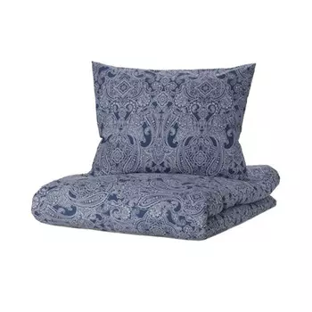 Комплект постельного белья Ikea Jattevallmo, 2 предмета, 150x200/50x60 см, темно-синий/белый