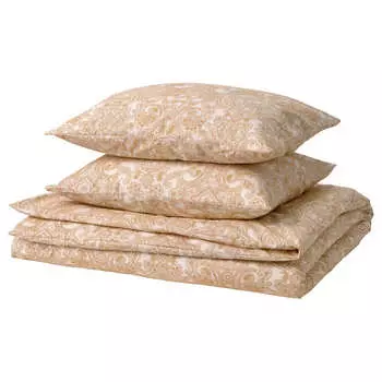 Комплект постельного белья Ikea Jattevallmo, 3 предмета, 240x220/50x60 см, желтый/белый