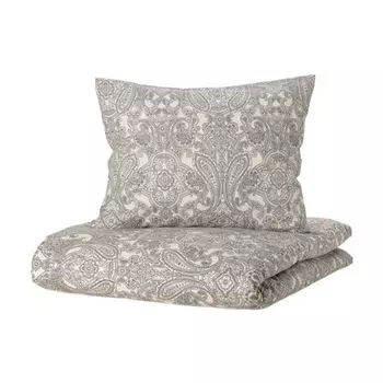 Комплект постельного белья Ikea Jattevallmo, 3 предмета, 240x220/80x80, бежевый/темно-серый