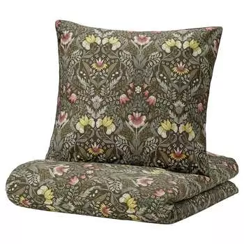 Комплект постельного белья Ikea Karrdunort, 2 предмета, 140x200/80x80 см, коричнево-зеленый/мультиколор