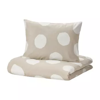 Комплект постельного белья Ikea Klynnetag, 3 предмета, 240x220/50x60, бежевый/белый