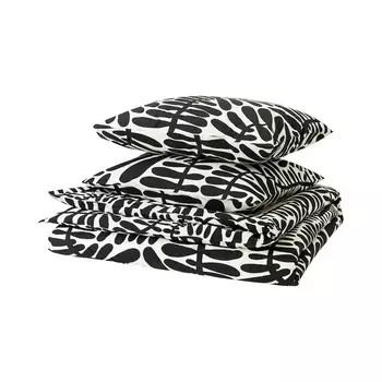 Комплект постельного белья Ikea Majsmott, 3 предмета, 240x220/50x60 см, черный/белый
