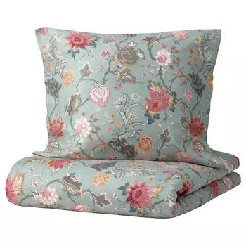 Комплект постельного белья Ikea Nasselklocka, 2 предмета, 155x220/80x80 см, светлый серо-зеленый/мультиколор