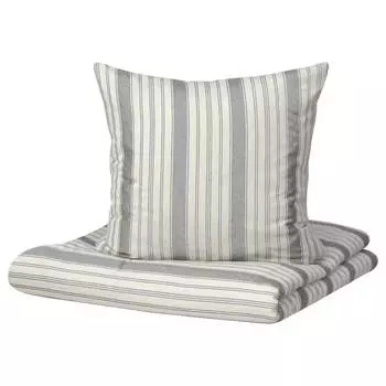 Комплект постельного белья Ikea Stavmal, 3 предмета, 240x220/80x80 см, светло-бежевый/серый/полоска