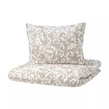 Комплект постельного белья Ikea Varbracka, 3 предмета, 240x220/80x80, бежевый/белый