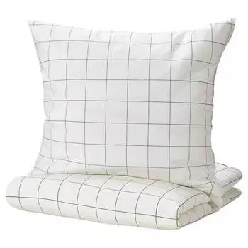 Комплект постельного белья Ikea Vitklover, 3 предмета, 240x220/80x80 см, белый/зеленый/клетка