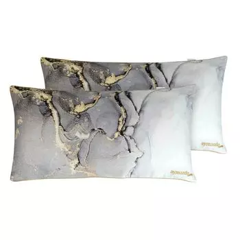 Комплект постельного белья из 100% хлопка Mako Satin | 2 наволочки 40х80см | Подол и молния золотистого цвета | Мраморно-серый AYMANDO