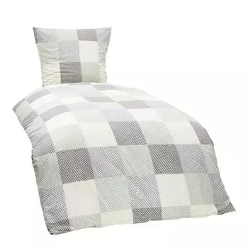 Комплект постельного белья из 2 предметов 155 х 220 см в клетку, белый, серый, синий, хлопковый комплект One-Home