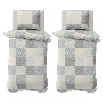 Комплект постельного белья из 4 предметов 135х200 см, хлопок Renforce, пододеяльники квадраты бежевый серый эвкалипт Visaggio