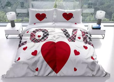 Комплект постельного белья из 4 предметов Love Hearts из микрофибры 135х200 см белый красный дизайн на молнии leonado vicenti