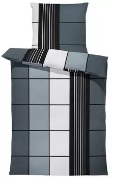 Комплект постельного белья из 4 предметов 135х200 см серый антрацит черный в клетку из микрофибры One-Home