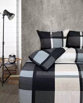 Комплект постельного белья из 4 предметов 135х200 из микрофибры, пододеяльник черный серый в клетку leonado vicenti