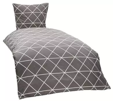 Комплект постельного белья из 4 предметов 155х220 см, клетчатый треугольник, белый, антрацитовый, серый, хлопковый комплект One-Home