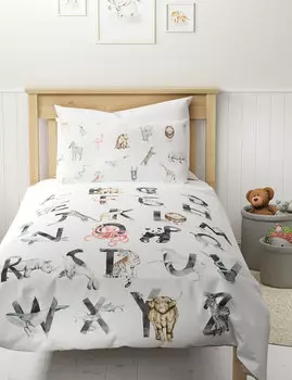 Комплект постельного белья из чистого хлопка Alphabet Marks & Spencer, белый микс