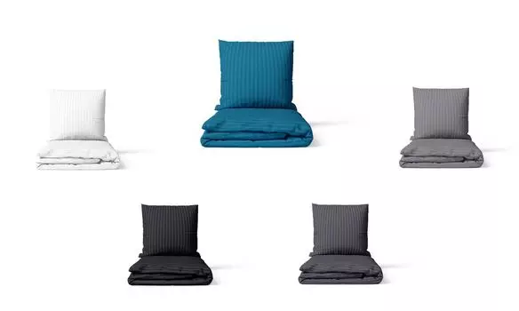 Комплект постельного белья из дамасской ткани, 3 предмета - бирюзовыйовый синий - 200x200 - 2x 80x80 см - молния YKK Arle-Living