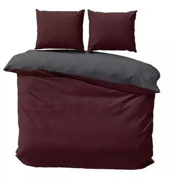 Комплект постельного белья из хлопчатобумажного хлопка однотонный однотонный двусторонний летний комплект из микрофибры, размер: 3 шт., 240 х 220 см, цвет: бордовый/антрацит One-Home