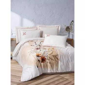 Комплект постельного белья из хлопкового атласа Elite с букетом цвета экрю