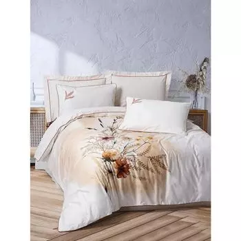 Комплект постельного белья из хлопкового атласа Elite с букетом цвета экрю