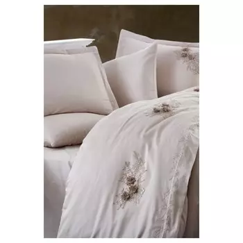 Комплект постельного белья из кружевного хлопкового атласа - сапфировый бежевый