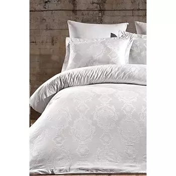 Комплект постельного белья из кружевного жаккардового хлопка и атласа - Белый Луиза