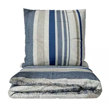 Комплект постельного белья из микрофибры 135х200 см 80х80 см синий бежевый серый в полоску на молнии leonado vicenti