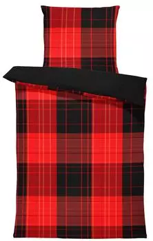 Комплект постельного белья из микрофибры, пододеяльник современный, много рисунков на молнии, цвет: клетчатый черный красный, размер: 2 шт. 135 х 200 см One-Home