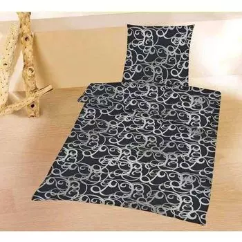 Комплект постельного белья из микрофибры, 2 предмета, черный, серый, серебристый, пододеяльник 135х200 см, наволочка 80х80 см Hausmarke Magita