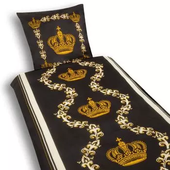 Комплект постельного белья из микрофибры, 2 предмета, 135х200см, пододеяльник + 80х80см, наволочка, пододеяльник, молния, корона, золото Julido
