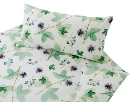 Комплект постельного белья из органического сатина Cotonea зеленые растения цвет бело-зеленый размер 155х220+80х80 см