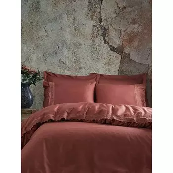 Комплект постельного белья из органического хлопка и атласа из экокотона Belinda Dark Salmon